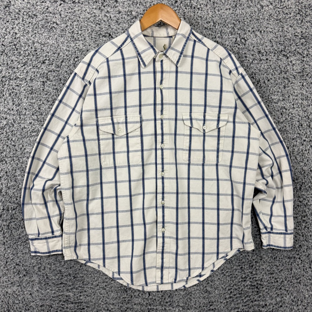 Vintage LL Bean Shirt Mens Large Plaid Corduroy Button Up Two Pocket USA 90s